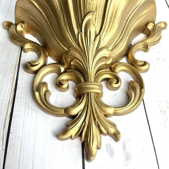 VTG 1962 HOMCO Gold Scroll Wall Pocket Planter Vase Fleurs de Lis Made In USA - Picture 4 of 12